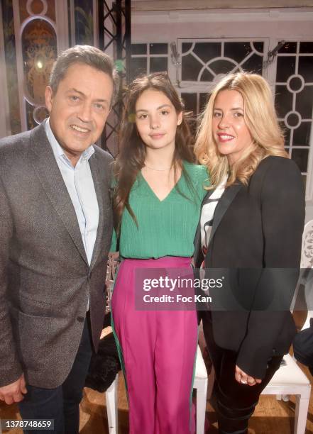 Georges Fenech, Allegra De Clermont Tonnerre and Severine Trouban attend the Grace Moon Show as part of Paris Fashion Week At Salon Des Miroirs on...