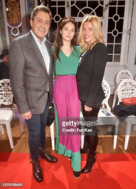 Georges Fenech, Allegra De Clermont Tonnerre and Severine Trouban attend the Grace Moon Show as part of Paris Fashion Week At Salon Des Miroirs on...