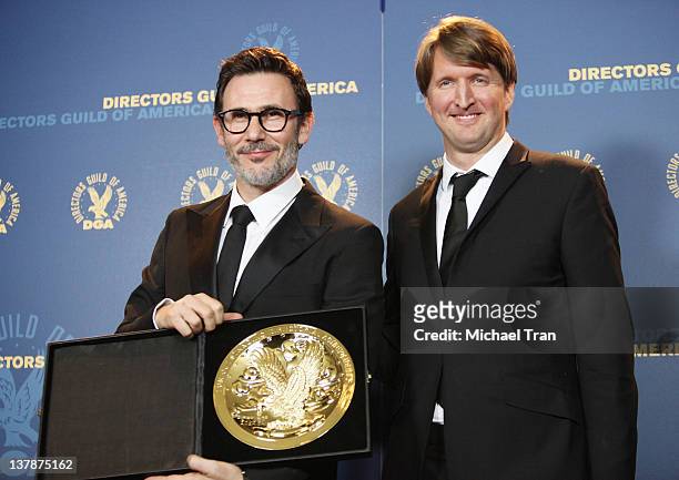 Michel Hazanavicius and Tom Hooper attend the 64th Annual DGA Awards - press room held at the Grand Ballroom at Hollywood & Highland Center on...
