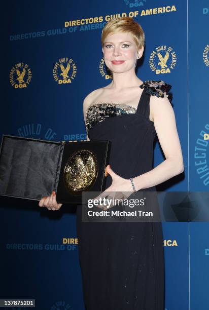 Michelle Williams attends the 64th Annual DGA Awards - press room held at the Grand Ballroom at Hollywood & Highland Center on January 28, 2012 in...