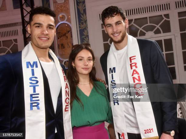 Mister France 2022 Lenny Tabourel, Allegra De Clermont Tonnerre and Mister France 2021 Bilal Malek attend the Grace Moon Show as part of Paris...