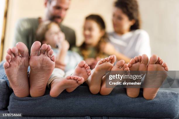 barefoot family at home! - family feet stock pictures, royalty-free photos & images