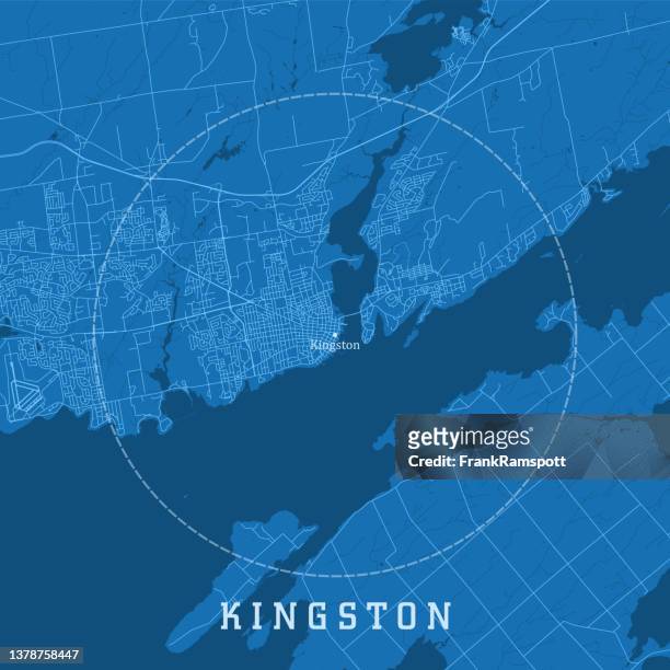 kingston on city vector road map blue text - ontario canada map stock illustrations