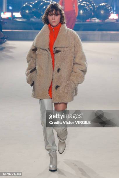 Model walks the runway during the Isabel Marant Womenswear Fall/Winter 2022-2023 fashion show as part of Paris Fashion Week on March 03, 2022 in...