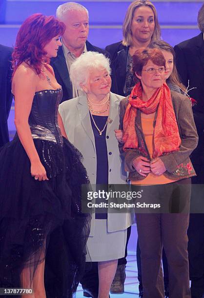Singer Andrea Berg receives congratulations to her 45th birthday from her mother in law, Ingrid Ferber and mother Helga Zellen during the MDR...