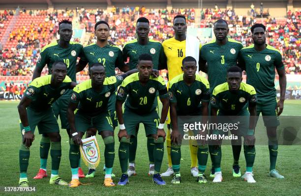 The Senegal team pose for a team photo taken at Omnisports de Bafoussam Stadium on January 25, 2022 in Bafoussam, Cameroon.