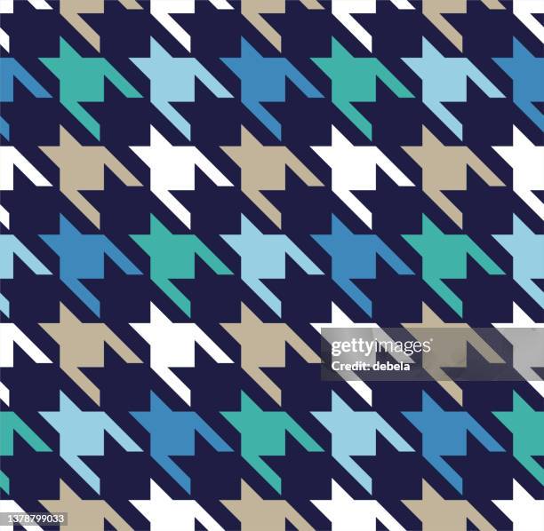 blue and beige houndstooth check pattern close-up. - houndstooth fabric stock illustrations