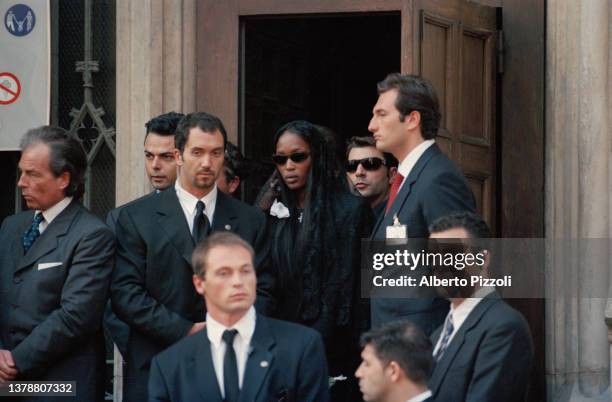 Model Naomi Campbell attends the final tribute to Italian fashion designer Gianni Versace at the Duomo di Milano. | Location: Milan, Italy.