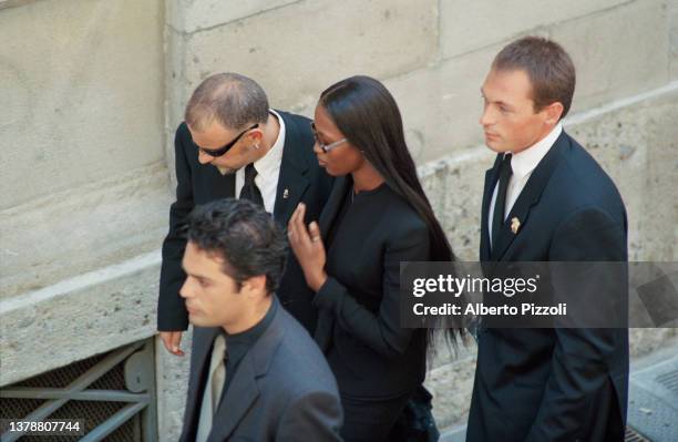 Model Naomi Campbell attends the final tribute to Italian fashion designer Gianni Versace at the Duomo di Milano. | Location: Milan, Italy.