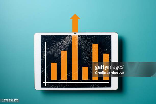 conceptual business growth chart with arrow breaking - arrows colliding stock pictures, royalty-free photos & images