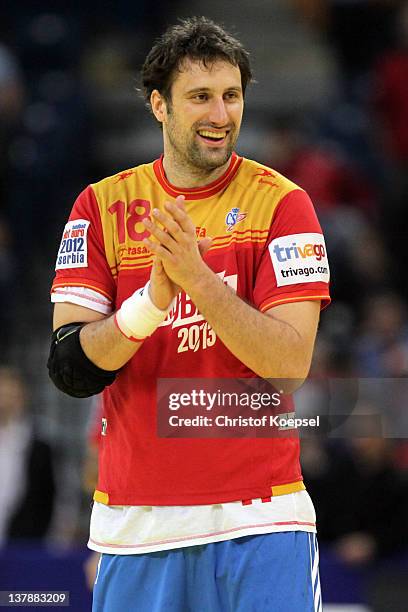 Igor Vori of Croatia celebrates after the Men's European Handball Championship bronze medal match between Croatia and Spain at Beogradska Arena on...