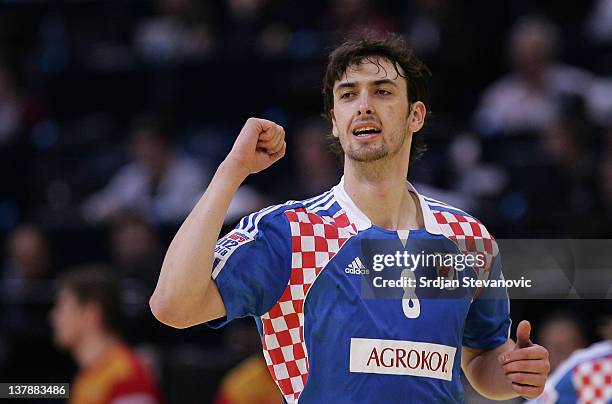 Marko Kopljar of Croatia celebrate a goal after match during the Men's European Handball Championship 2012 Bronze medal match between Croatia and...