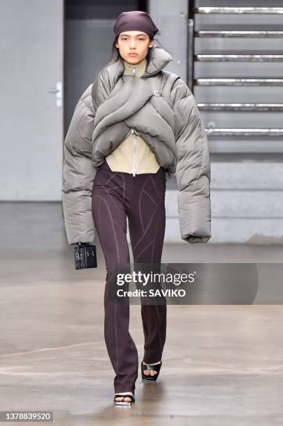 Model walks the runway during the Heliot Emil Womenswear Fall/Winter 2022-2023 show as part of Paris Fashion Week at Palais de Tokyo on March 03,...