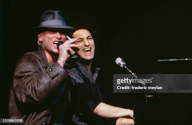 French singers Michel Berger and Johnny Hallyday in concert at the Zenith.