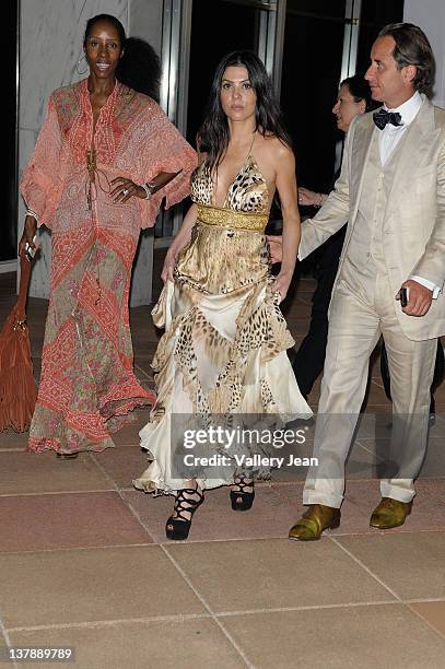 Tanya Marie, Adriana De Moura and Frederic Marq leaving the Bacardi 150th Anniversary Celebration on January 28, 2012 in Miami, Florida.