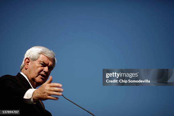 Republican presidential candidate and former Speaker of the House Newt Gingrich addresses a campaign rally at The Villages, master-planned...