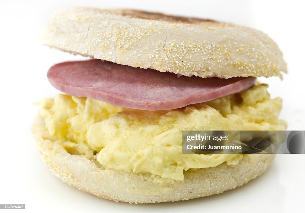 English Muffin with Scramble Eggs and Canadian Bacon