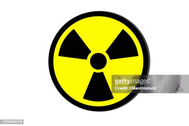 nuclear power symbol with hard shadow on white background. concept of nuclear, energy, supply, disaster, fight, confrontation, chemical weapon, danger and chernobyl. - bomba atómica fotografías e imágenes de stock