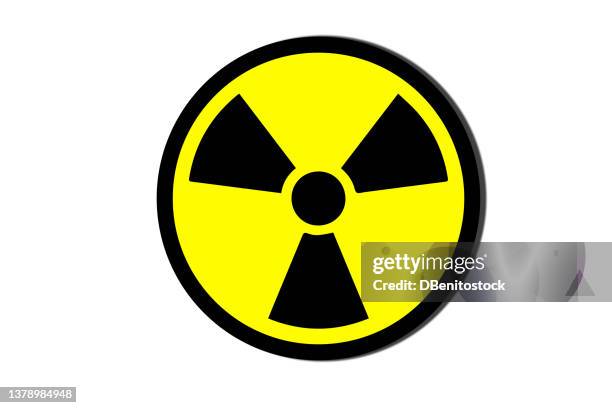nuclear power symbol with hard shadow on white background. concept of nuclear, energy, supply, disaster, fight, confrontation, chemical weapon, danger and chernobyl. - incidente nucleare foto e immagini stock