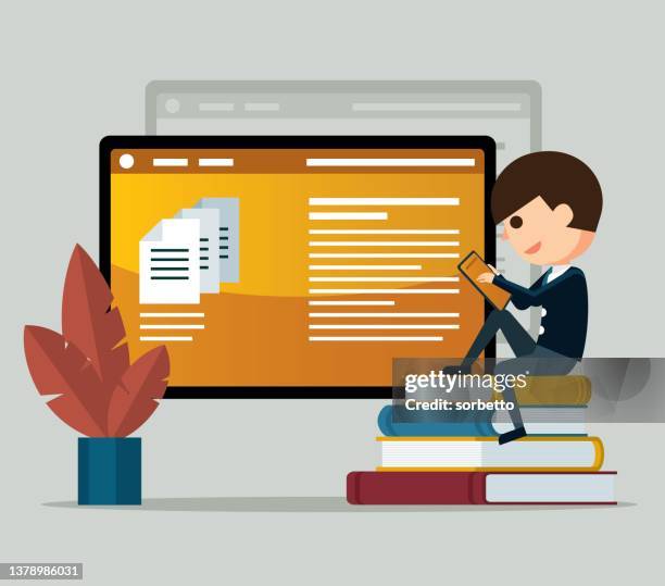 e-reader - businessman - man reading tablet stock illustrations