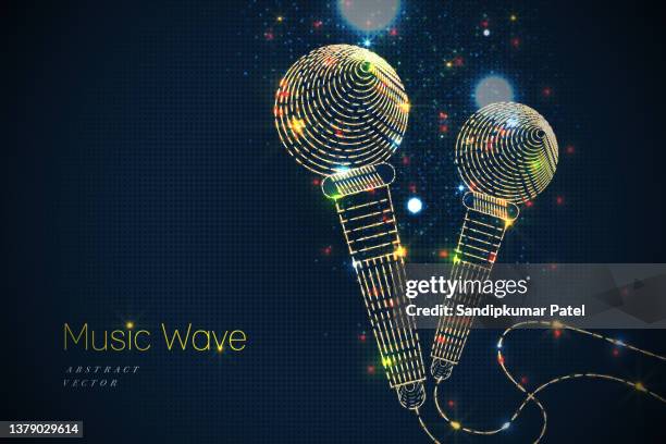 bright music poster with microphone of glitter place for text. - mike banner stock illustrations