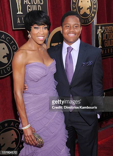 Actress Regina King and Ian Alexander Jr arrive at The 18th Annual Screen Actors Guild Awards broadcasted on TNT/TBS at The Shrine Auditorium on...