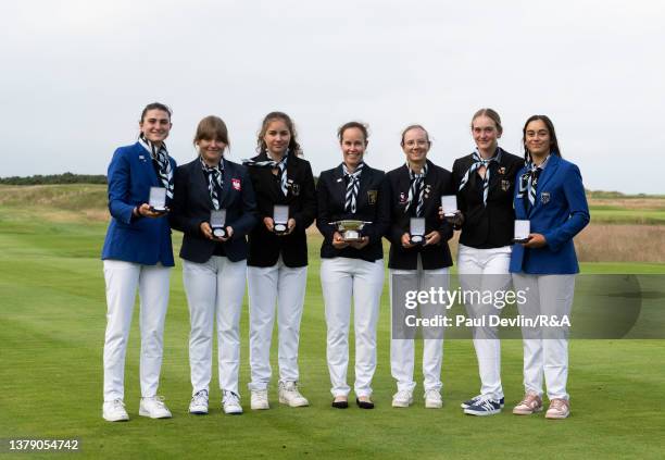 Team Continent of Europe junior team celebrate after retaining the trophy on Day Two of the Junior Vagliano Trophy at Royal Dornoch Golf Club on July...