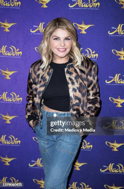 Itati Cantoral poses for photo during a red carpet of first 100 performs of Aladín play, at Teatro Telcel on March 3, 2022 in Mexico City, Mexico.