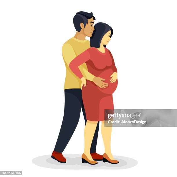 asian expecting couple. - asian mother stock illustrations