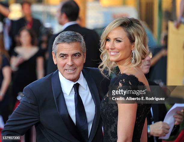Actor George Clooney and Stacy Keibler arrive at the 18th Annual Screen Actors Guild Awards at The Shrine Auditorium on January 29, 2012 in Los...