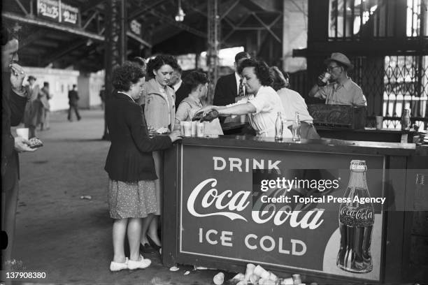 Coca-Cola stall at Wembley Stadium during the Olympic Games in London, August 1948.