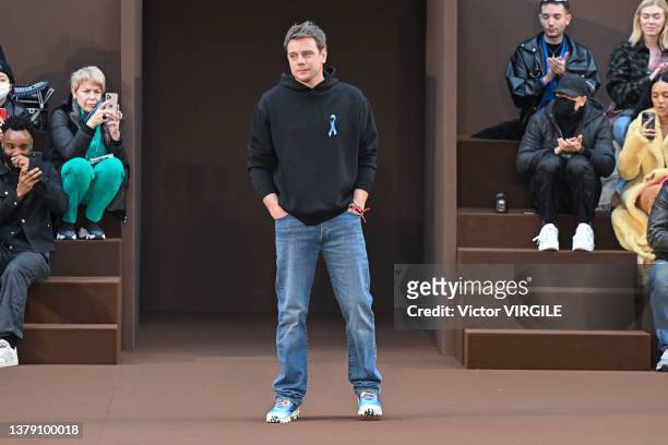 Fashion designer Jonathan Anderson walks the runway during the Loewe Ready to Wear Fall/Winter 2022-2023 fashion show as part of the Paris Fashion...