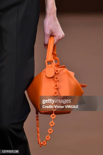 Model walks the runway during the Loewe Ready to Wear Fall/Winter 2022-2023 fashion show as part of the Paris Fashion Week on March 4, 2022 in Paris,...