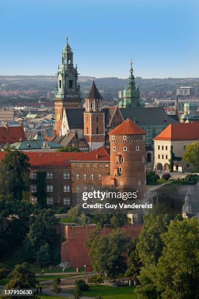 elevated view of wawel hill and church krakow. - krakow stock pictures, royalty-free photos & images