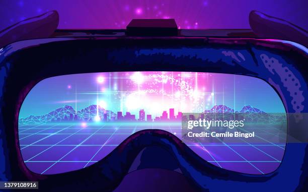 metaverse technologie hintergrund - virtual stock-grafiken, -clipart, -cartoons und -symbole