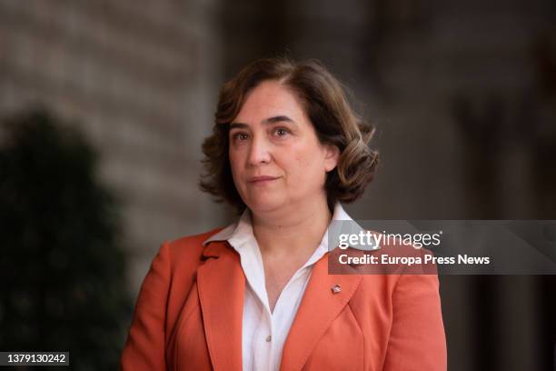 The mayor of Barcelona, Ada Colau, responds to the media at a press conference following her statement for alleged municipal irregularities, at the...