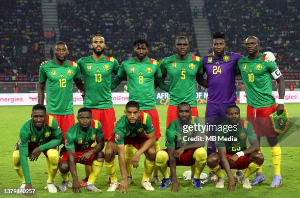 Cameroon pose for a team photo at Olembe Stadium on January 24, 2022 in Yaounde, Cameroon. "n"n Karl Toko Ekambi, Eric Maxim Choupo-Moting,...