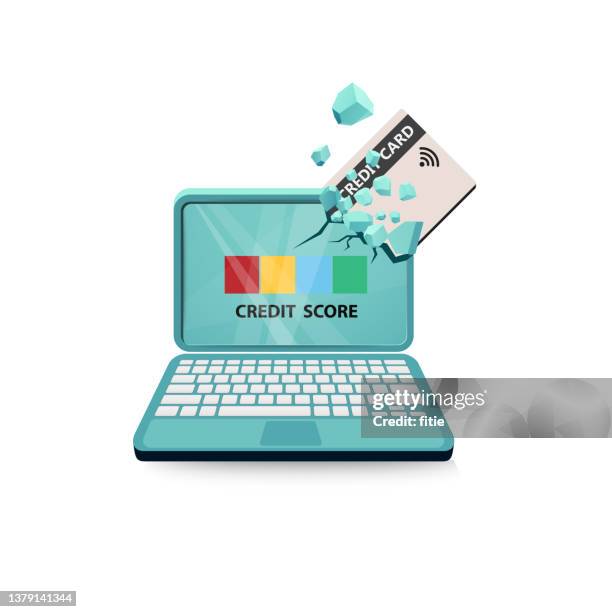 credit score ,credit card come from broken laptop. - credit rating stock illustrations