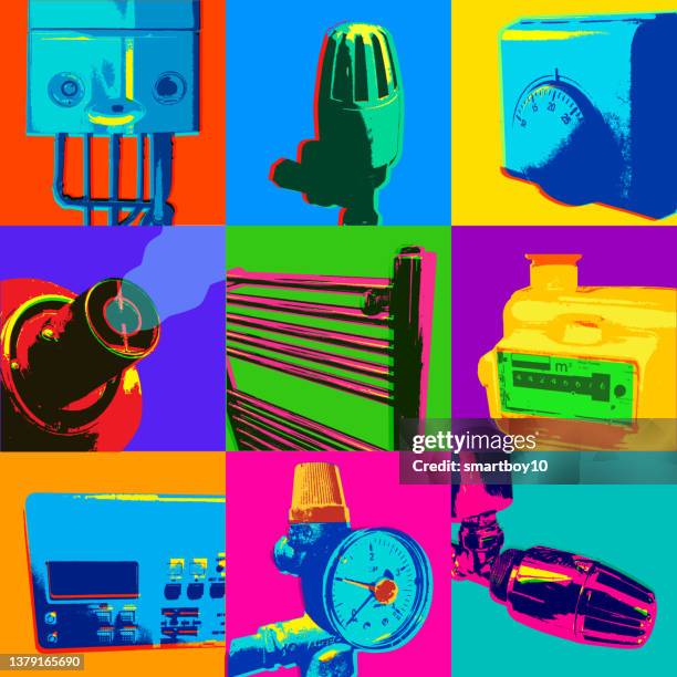 gas, heating and fuel icons - repairman stock illustrations