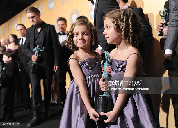 Actresses Josie Gallina and Lucy Gallina - Winners Ensemble in a Drama Series "Boardwalk Empire" - attend The 18th Annual Screen Actors Guild Awards...