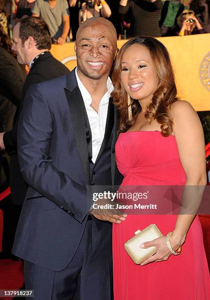 Actor J.R. Martinez and Diana Gonzalez-Jones arrive at the 18th Annual Screen Actors Guild Awards at The Shrine Auditorium on January 29, 2012 in Los...