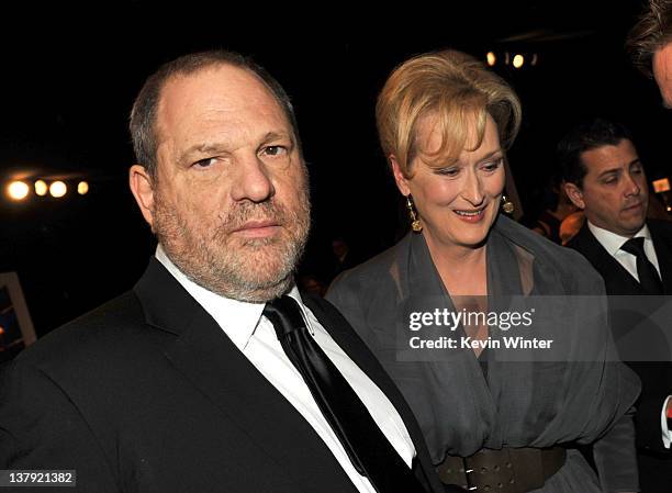 Producer Harvey Weinstein and actress Meryl Streep attend the 18th Annual Screen Actors Guild Awards at The Shrine Auditorium on January 29, 2012 in...