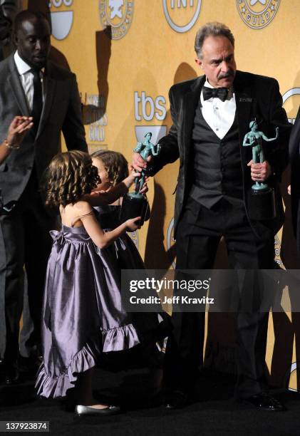 Actors Michael Kenneth Williams, Lucy Gallina , Josie Gallina and Anthony Laciura pose in the press room during the 18th Annual Screen Actors Guild...