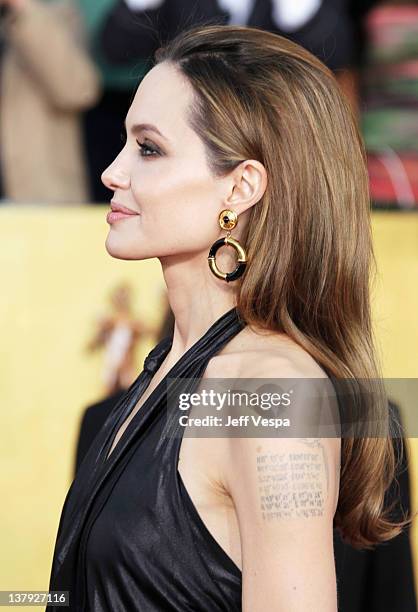 Actress Angelina Jolie arrives at the 18th Annual Screen Actors Guild Awards held at The Shrine Auditorium on January 29, 2012 in Los Angeles,...