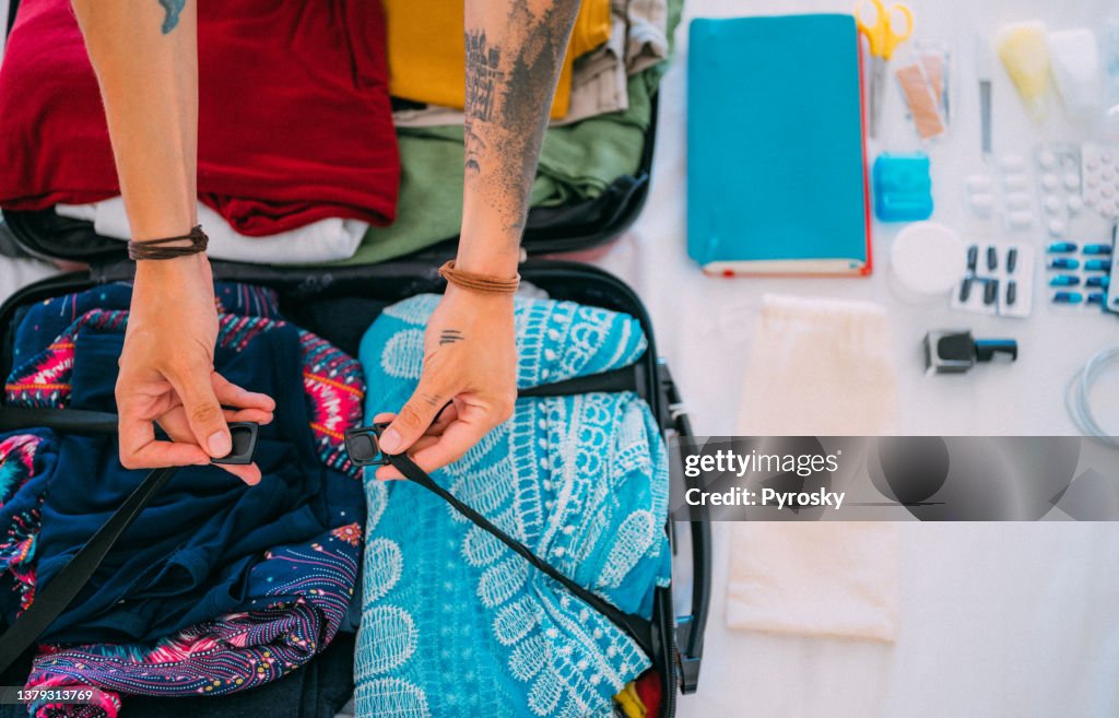 The suitcase is ready to lock