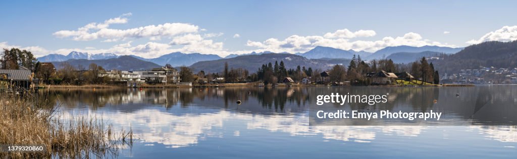 Panoramic view from the Lake Wörth - Wörthersee, Carinthia region, Austria