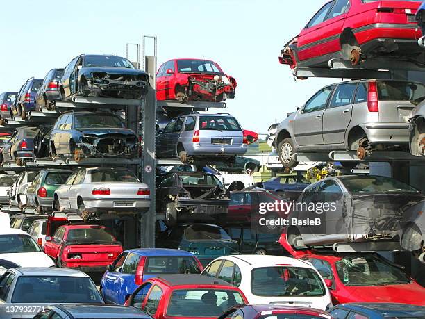 recycling of cars - junkyard stock pictures, royalty-free photos & images