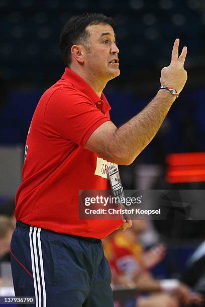 Head coach Zeljko Babic of Croatia issues instructions during the Men's European Handball Championship bronze medal match between Croatia and Spain...