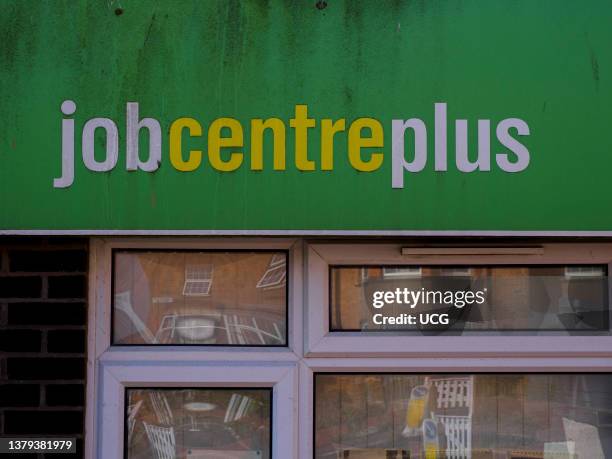 Rundown job Centre plus sign, Bude, Cornwall, UK.