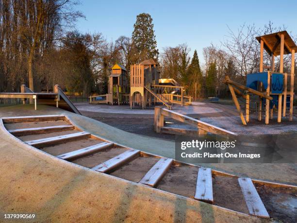 Playground without children can be a rather sad and eerie place. Here we see one in Abbey Fields, Abingdon, early on a biting cold and frosty...